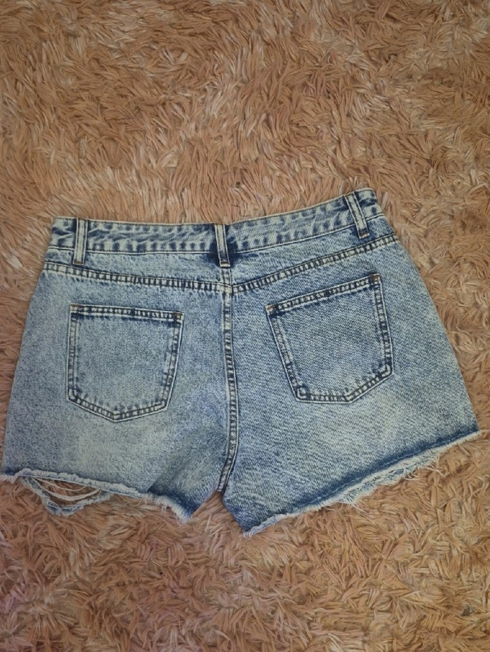 Light Blue Distressed Rhinestone Denim Shorts -  Women - Picture 2 of 2
